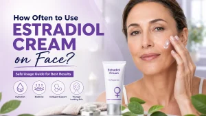 How often to use estradiol cream on face guide showing woman applying cream with skincare benefits and hormone balance concept