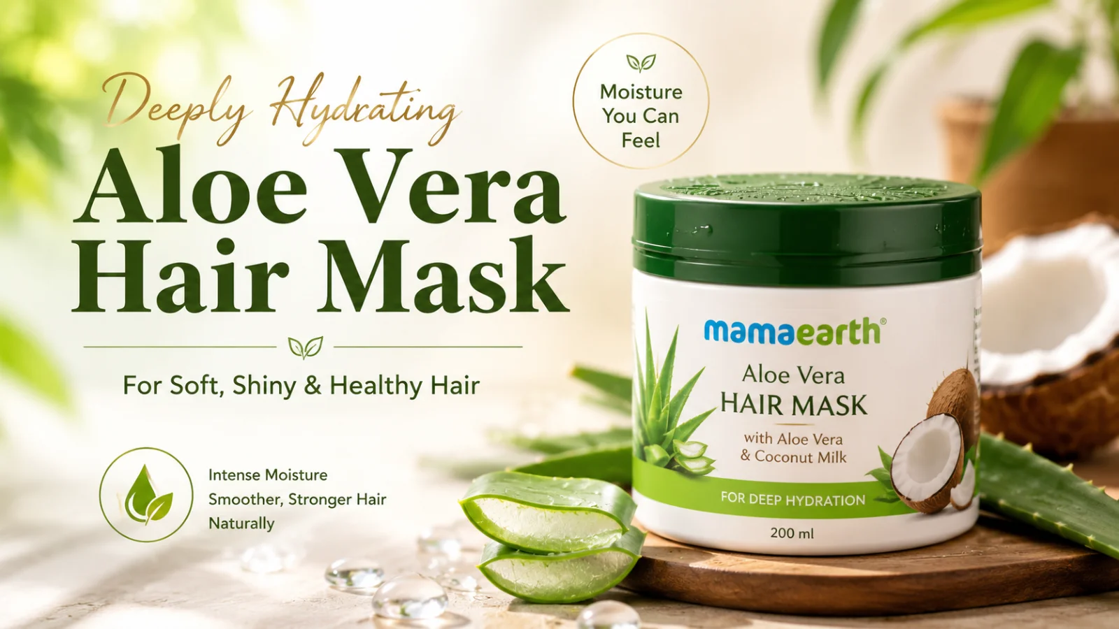 Premium aloe vera hair mask for moisturizing dry hair, reducing frizz, and improving softness naturally.