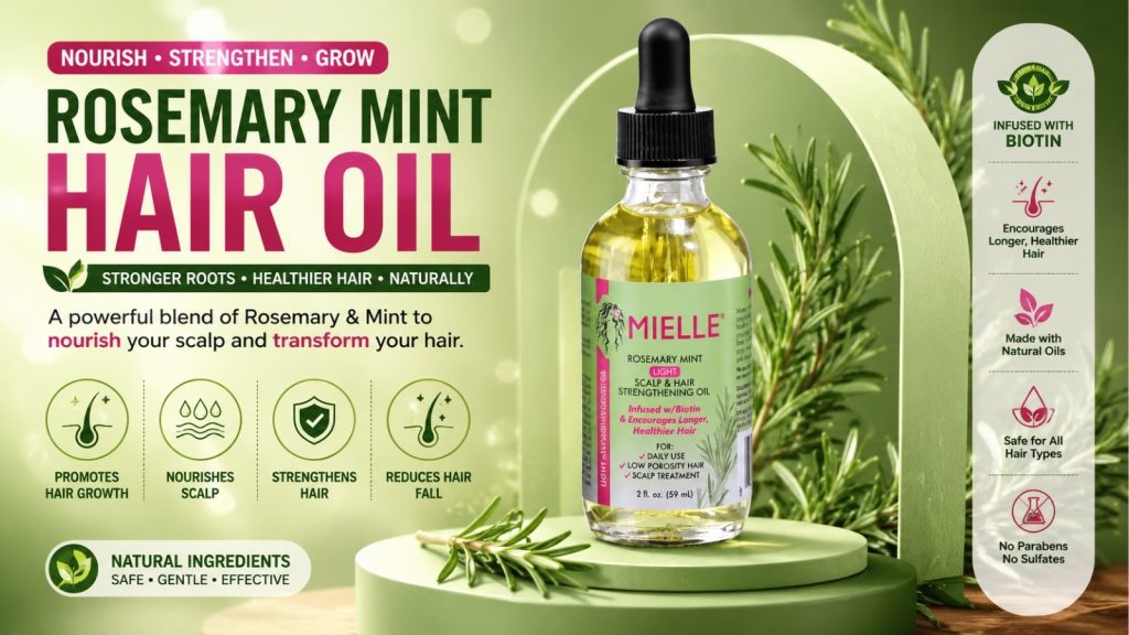 `Mielle Rosemary Mint Scalp and Hair Strengthening Oil for healthier hair growth and scalp care`
