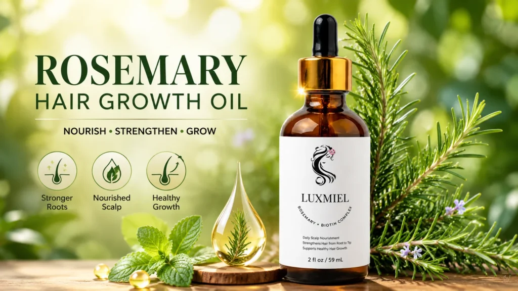 Rosemary hair growth oil being applied to scalp for healthy and stronger hair growth