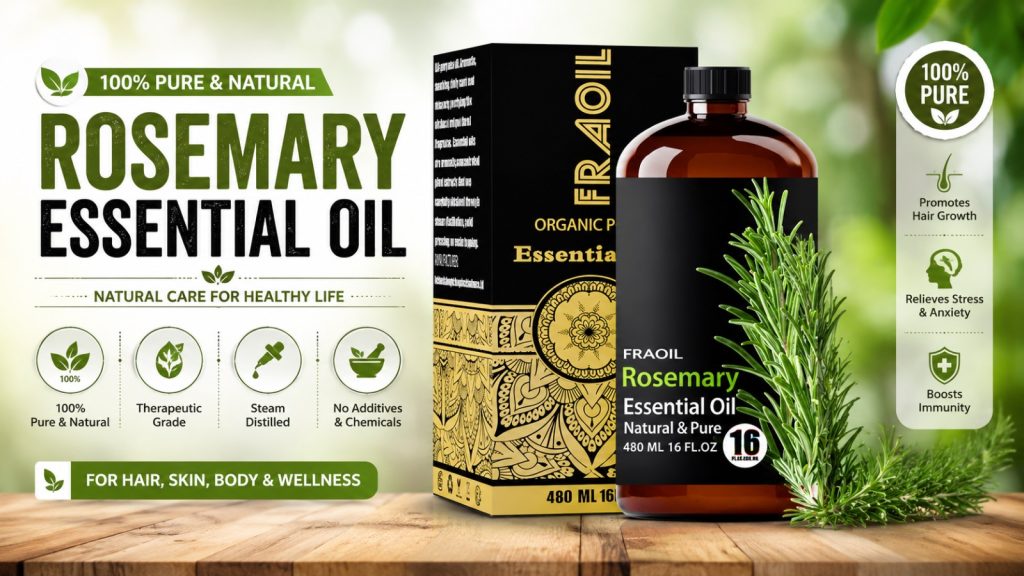 Natural rosemary essential oil for hair growth, scalp nourishment, and healthy hair care