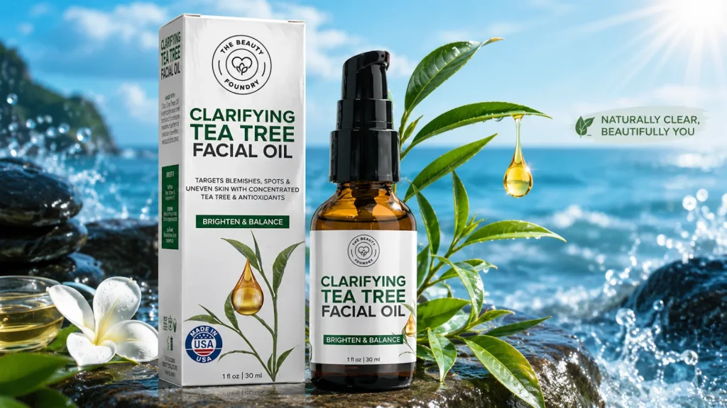 Tea tree oil for acne facial oil bottle with natural skincare ingredients for clearer skin
